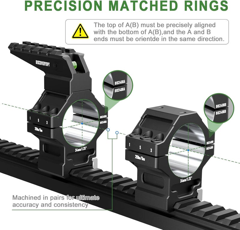 DISCOVERYOPT Store Heavy Duty Scope Rings-7075 Aluminum Precision Lapped Picatinny Mount with Bubble Level, Picatinny Rail, for Rifle Scope Mounting - Image 5